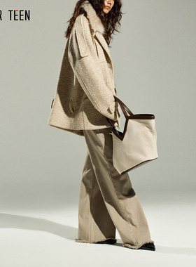 AFTER TEEN可拆卸毛领 廓形翻领羊毛中长毛呢外套抗起球秋冬大衣