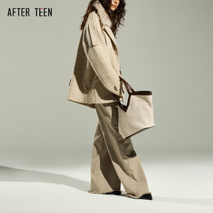 AFTER 廓形翻领羊毛中长毛呢外套抗起球秋冬大衣 TEEN可拆卸毛领