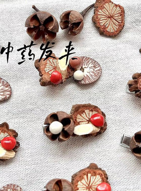 中药发夹血藤黄芪相思红豆十字果复古文艺小众原创设计新中式发夹
