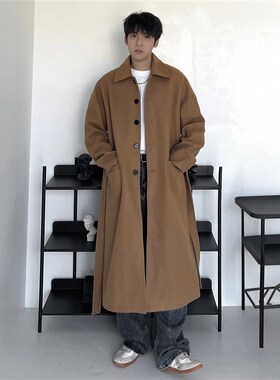 黑色毛呢大衣男秋冬季2023韩版中长款英伦西装风衣外套F310-P125