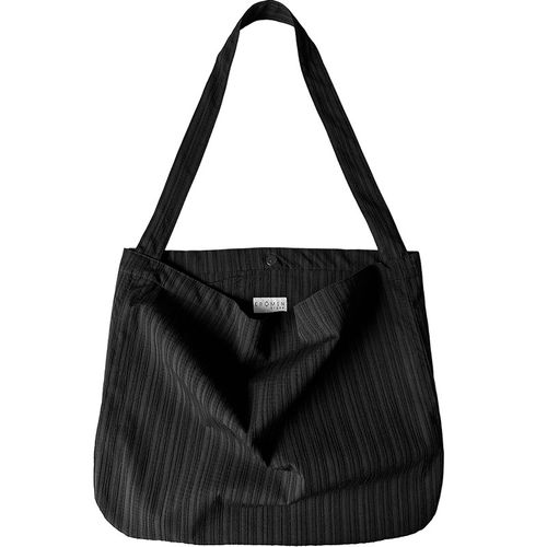 春夏纯棉褶皱黑色单肩包纯黑色大容量便携手提包可折叠休闲斜挎包