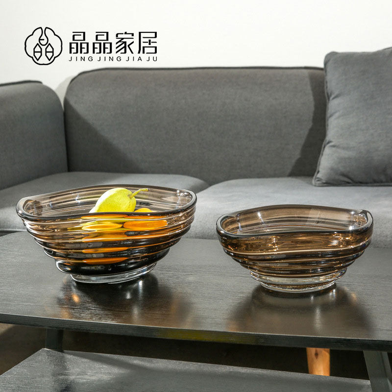美式现代家居样板间创意果盘摆件装餐厅客厅玄关桌面透明玻璃饰品