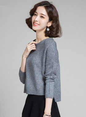 小款毛衣女短款上衣2021新款韩版秋冬高腰配阔腿裤百搭针织打底衫