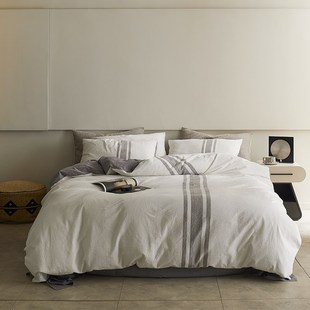 简约轻奢高级感纯棉复古风极简四件套双色全棉床单被套床上用品