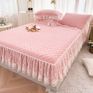 公主风云锦棉夹棉蕾丝床裙式单件加厚床罩床上三件套床套床笠防滑