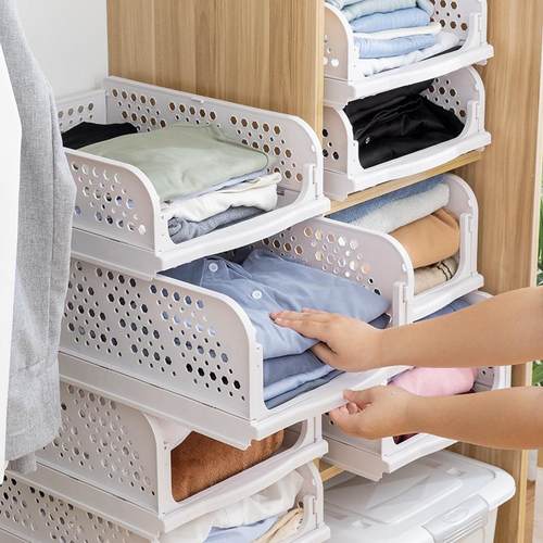 衣橱收纳分层衣服收纳架宿舍整理隔板叠加衣柜收纳筐储物可折叠