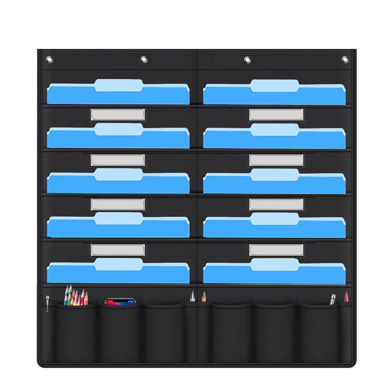 10格牛津布文件夹收纳挂袋带笔袋双排五层教室文件挂袋