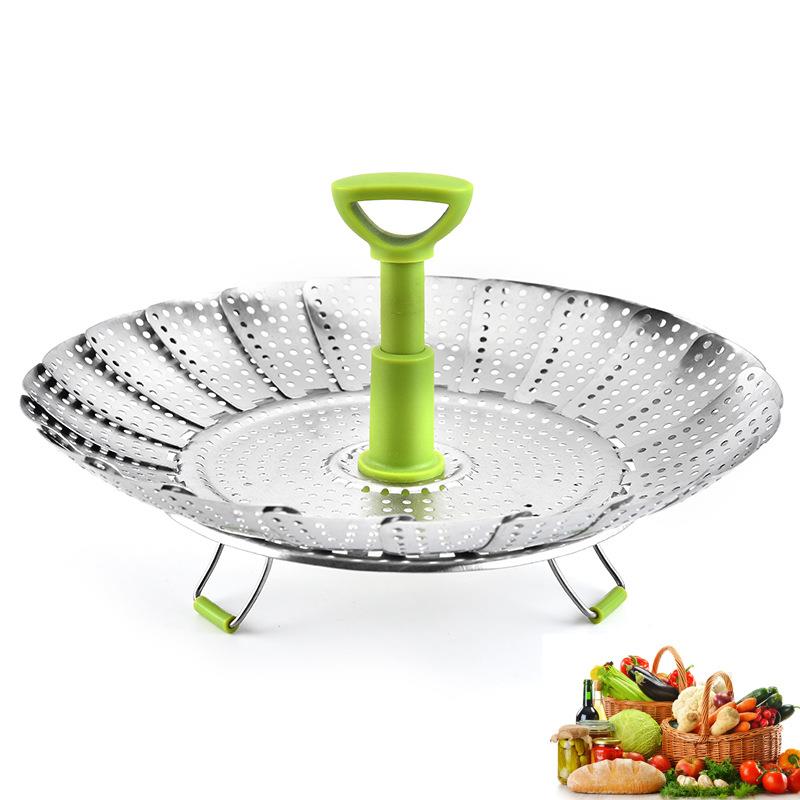 11寸430不锈钢尼龙提手砂光蒸笼伸缩折叠蒸笼家用蒸架厨房沥水架