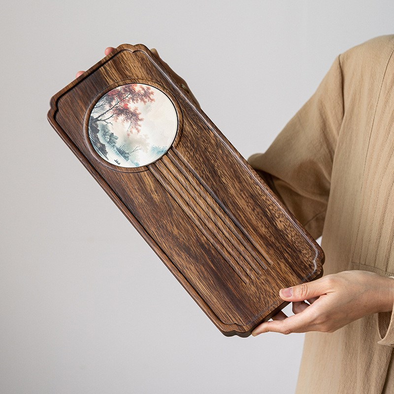 胡桃木茶盘整块原木家用小型排水式喷绘陶瓷壶垫实木X干泡茶台茶