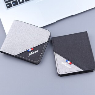 皮夹男式 男士 男款 帆布钱包男小钱包时尚 薄布钱夹卡包卡套一体 短款
