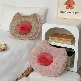 可爱猪猪抱枕办公室教室镂空凉席双面午睡枕卧室床头沙发靠枕腰靠