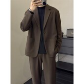 斜纹肌理感平驳领韩版 套装 西装 两件式 西 男抽绳休闲小西裤 里奈男装