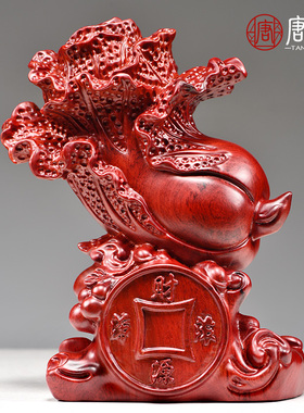 红色木质白菜摆件实木雕刻客厅酒柜装饰百财红木工艺品开业送礼品