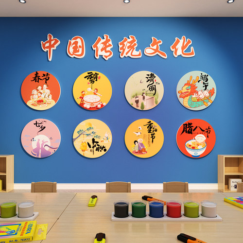 中国传统节日文化主题墙贴纸壁画班级教室布置幼儿园墙面装饰环创