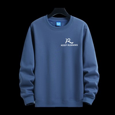 秋冬季国潮纯棉圆领卫衣男宽松加绒加厚青少年学生无帽长袖外套