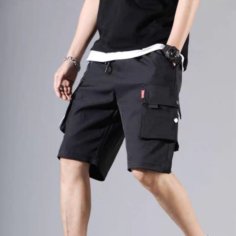 24A9C3潮牌工装短裤夏季休闲松紧五分裤韩版男女多口袋运动直筒裤