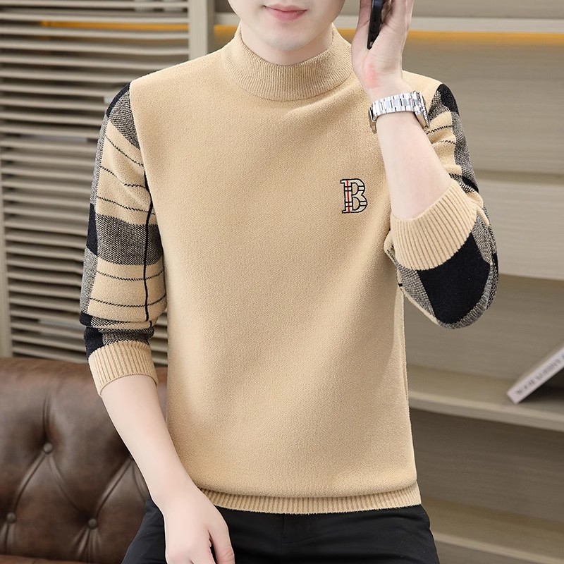 半高领毛衣男士修身潮流秋冬季内搭中领针织打底衫男加厚款毛线衣