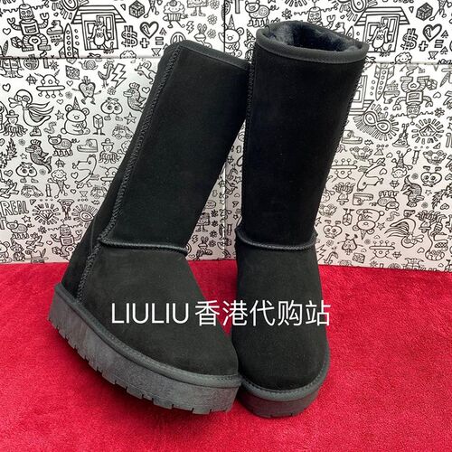 冬季真皮套筒隐形内增高9cm高筒女长款加绒黑色保暖厚底雪地女靴