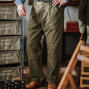 重磅伞兵裤 裤 双膝复古军裤 机车裤 子男 靛海美式 休闲加长裤 直筒工装