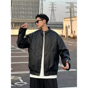 皮衣夹克高质感休闲皮质情侣外套 高街简约结构做旧短款 田野L 美式