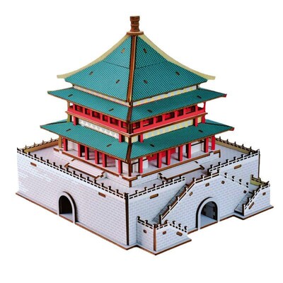 玩控3d木质拼插立体拼图中国传统古代建筑拼装房子木制模型手工di