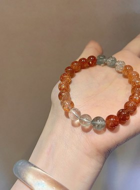 天然阿鲁沙水晶手链女冰透金草莓绿柱石共生金太阳日光石手串礼物