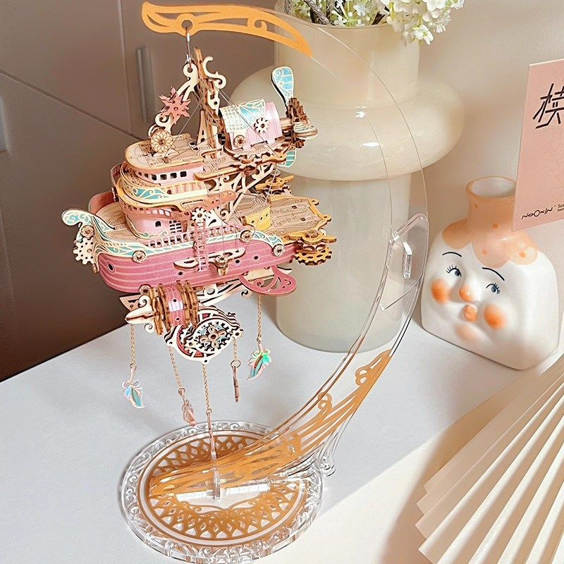 嘟嘟船捕梦网3d立体手工木质拼图高难度拼装模型飞船送女生日礼物