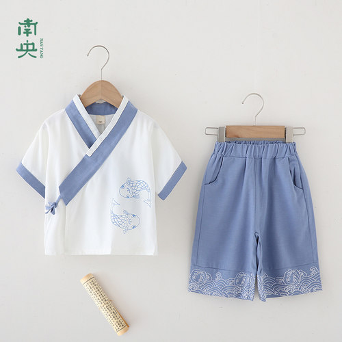 汉服男童夏季薄款短袖儿童唐装套装中国风童装男孩国学服古装演出