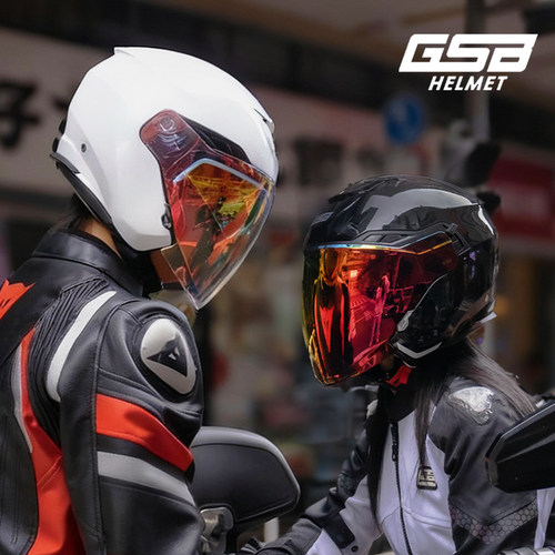 gsb头盔263摩托车半盔男女情侣机车骑士安全防晒双镜片四分之三盔