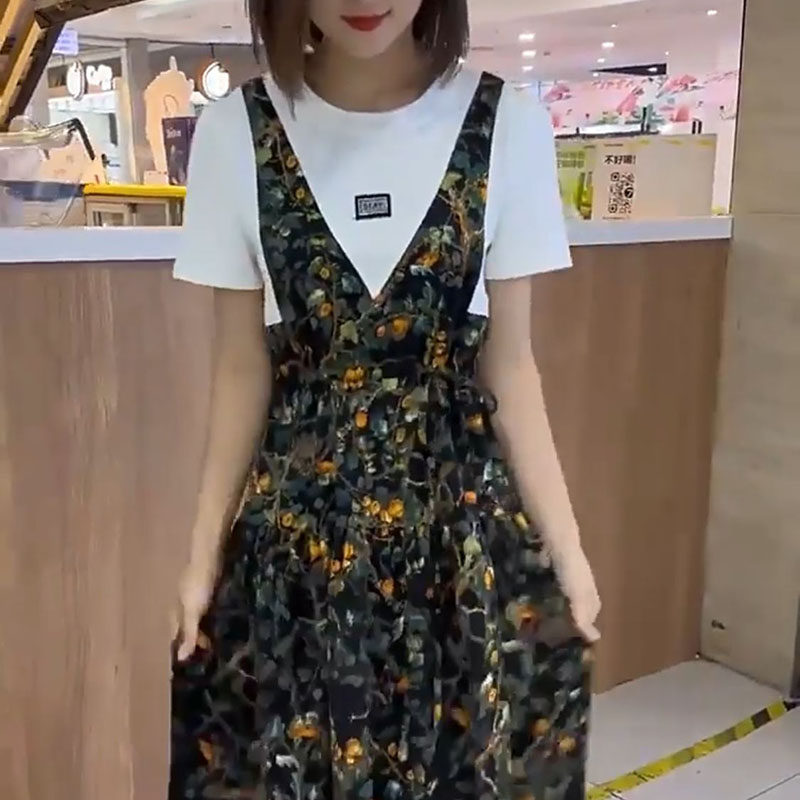 假两件时尚碎花短袖连衣裙女2024夏新款洋气宽松显瘦收腰吊带裙子,女装/女士精品,连衣裙,淘宝优惠券,粉丝福利购,淘宝优惠卷