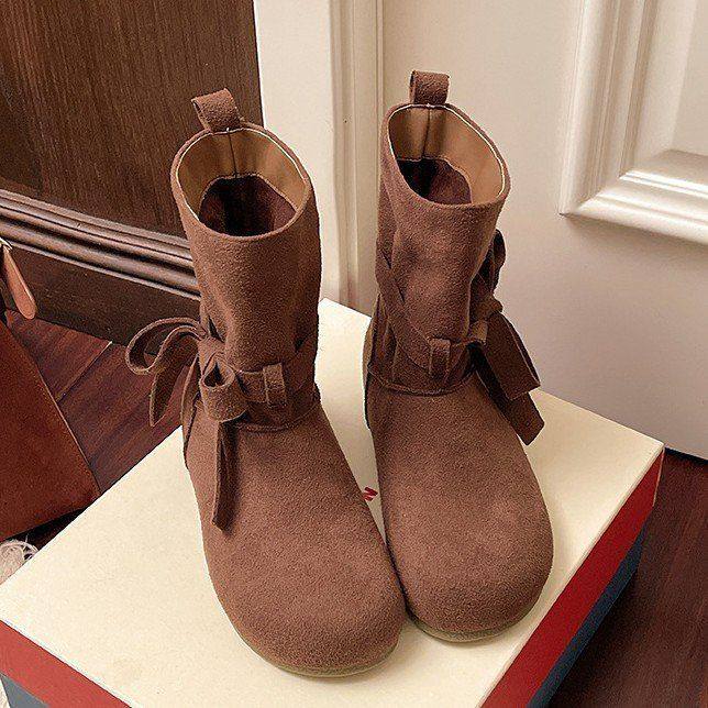复古增高短靴女鞋2025秋冬新款圆头系带软底马丁靴勃肯西部牛仔靴,女鞋,时装靴,淘宝优惠券,粉丝福利购,淘宝优惠卷