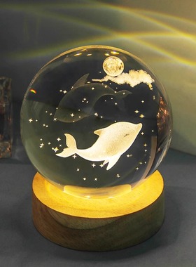 耶诞节发光水晶球桌面摆件小夜灯B玻璃球装饰品生日礼物女生高级