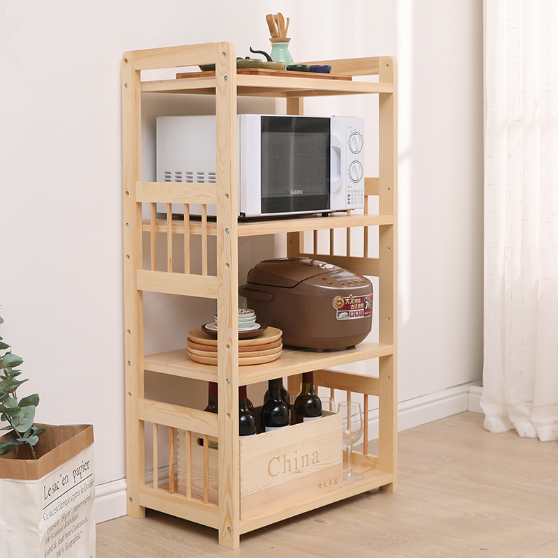 实木多功能厨房j调味料储物收纳架多层微波炉烤箱置物架落地原木