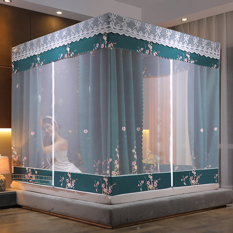 遮光蚊帐床幔1全封闭拉链一体式坐床1.5米1.8Pm床公主床帘纹帐家