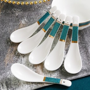 4个勺子家用骨瓷小勺汤勺饭勺短柄E酒店餐厅圆勺子小号喝汤勺瓷勺