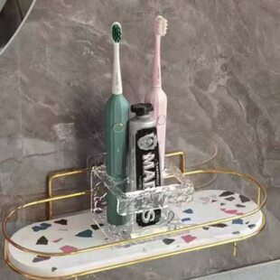 卫生间洗漱台置物架小架漱口杯轻奢硅藻泥防水免打孔牙刷杯壁挂式