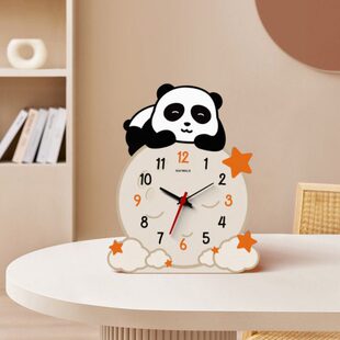 球桌面放式月时尚简约小摆件钟表摆创意饰品熊猫静音时钟客厅摆台