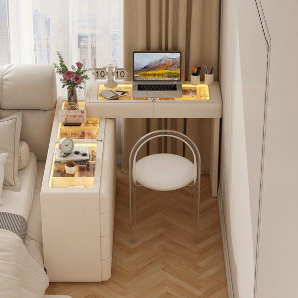 旋转女孩围半包小户型现代伸缩柜一体可多功能床卧室轻奢桌书桌边
