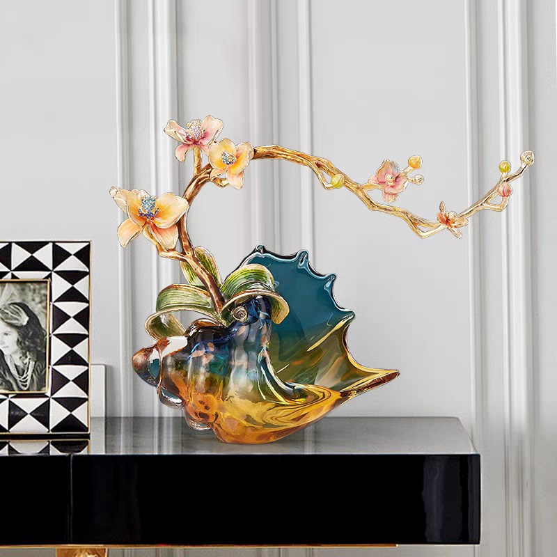 轻奢高端珐琅彩海螺摆件高级感客厅电视柜玄关装饰V品乔迁新居礼