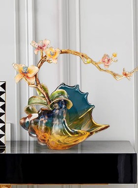 轻奢高端珐琅彩海螺摆件高级感客厅电视柜玄关装饰V品乔迁新居礼