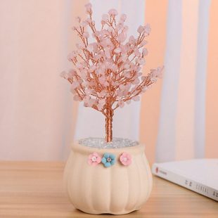 粉黄紫水晶创意摆件迷你家居饰品新款客厅玄关乔迁礼品桃花水晶树