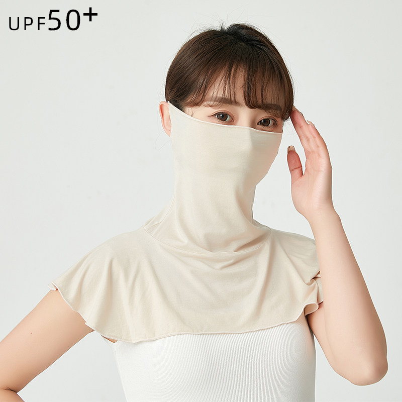 夏季真丝防晒面罩女全脸护颈护肩B透气桑蚕丝遮阳开车多用大围脖