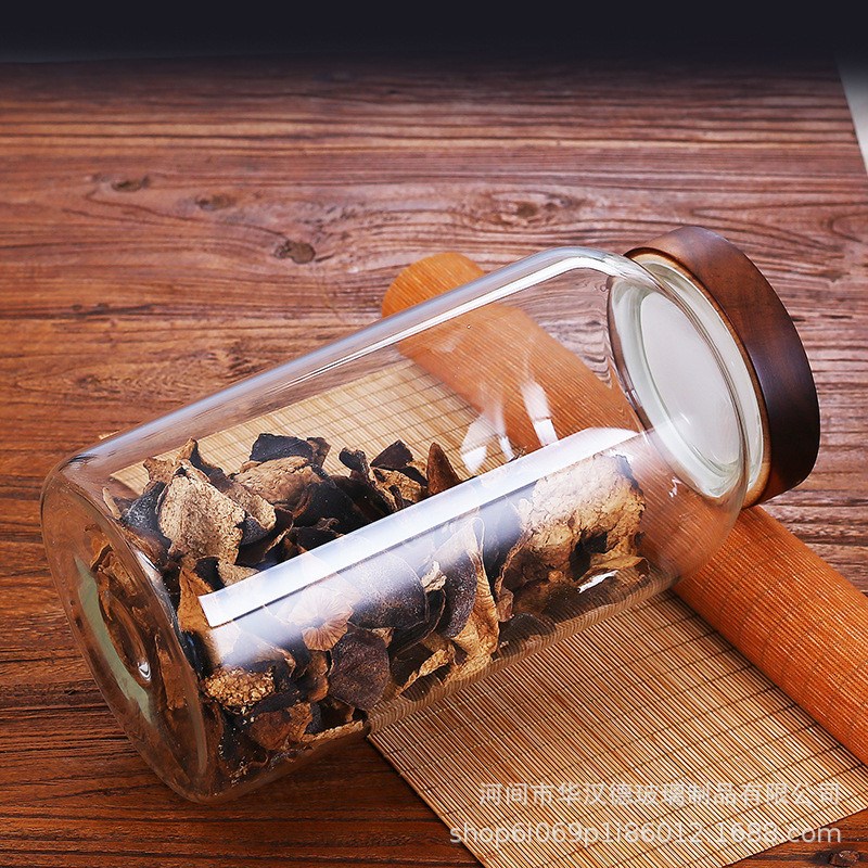 大口径螺纹口玻璃密封罐大容量玻璃储物罐K相思木盖陈皮展示存储