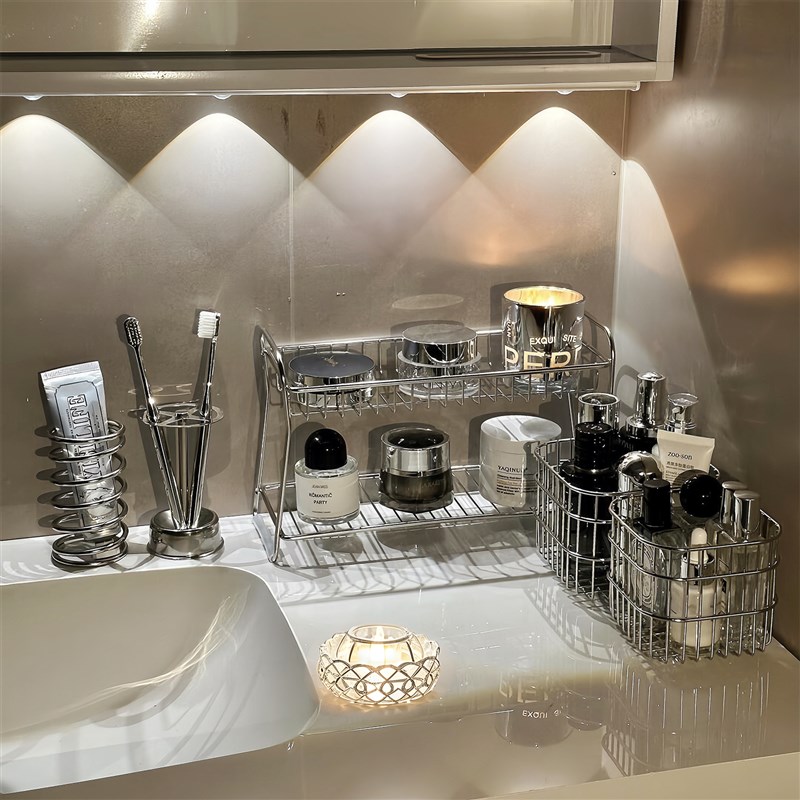 不锈钢洗漱d台置物架卫生间浴室铁艺收纳架家用洗手台多层小储物