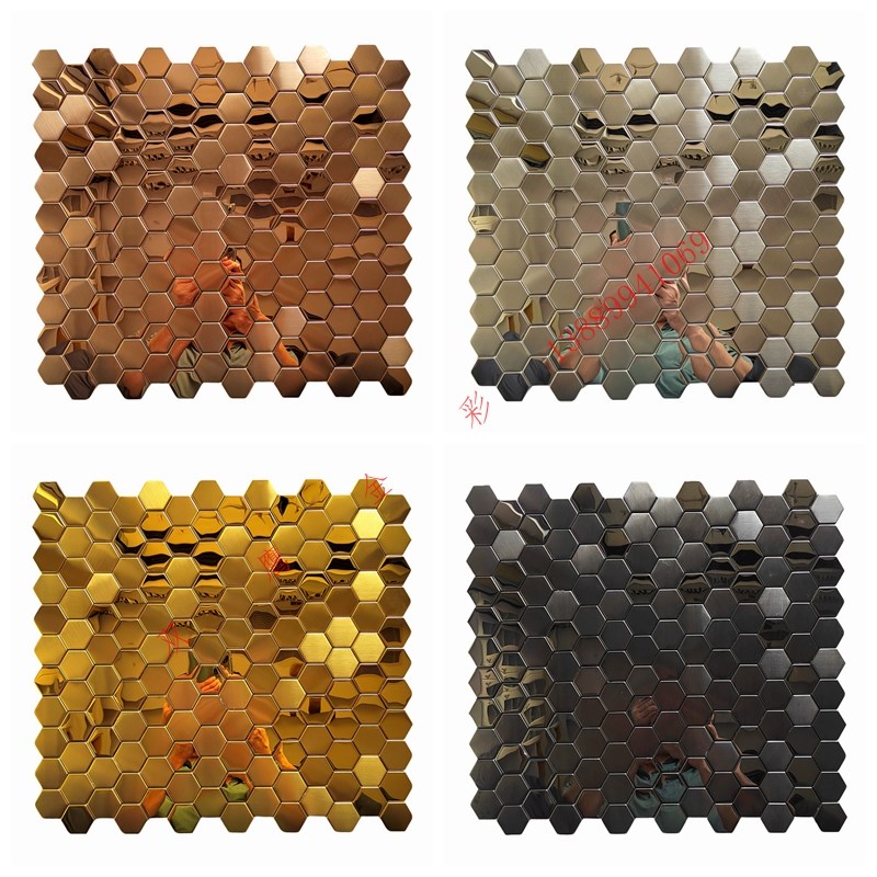 密拼金属不锈钢小六角马赛克瓷砖 背景墙酒吧玄关V镜面六边形墙贴