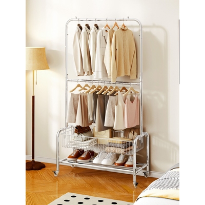 移动落地衣帽架金属家用晾衣杆卧室房间挂衣架收纳置物架展示架