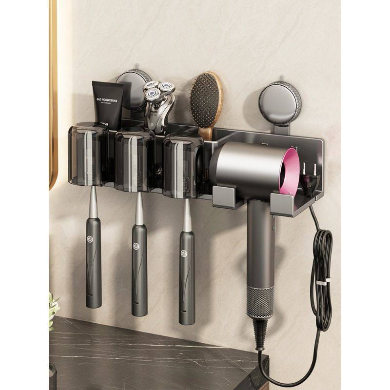 吸盘牙刷置物架免打孔卫生间吹风机支架壁挂式牙刷杯漱口杯架挂墙