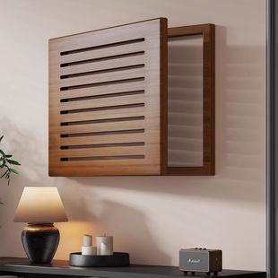 电表箱遮挡装饰画黑胡桃实木弱电箱盖板多媒体盒网线盒免打孔面板