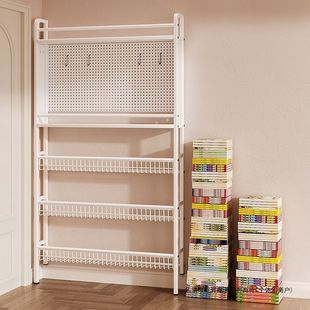 洞洞板置物架门后儿童书架一体靠墙绘本架墙上落地极窄铁艺柜