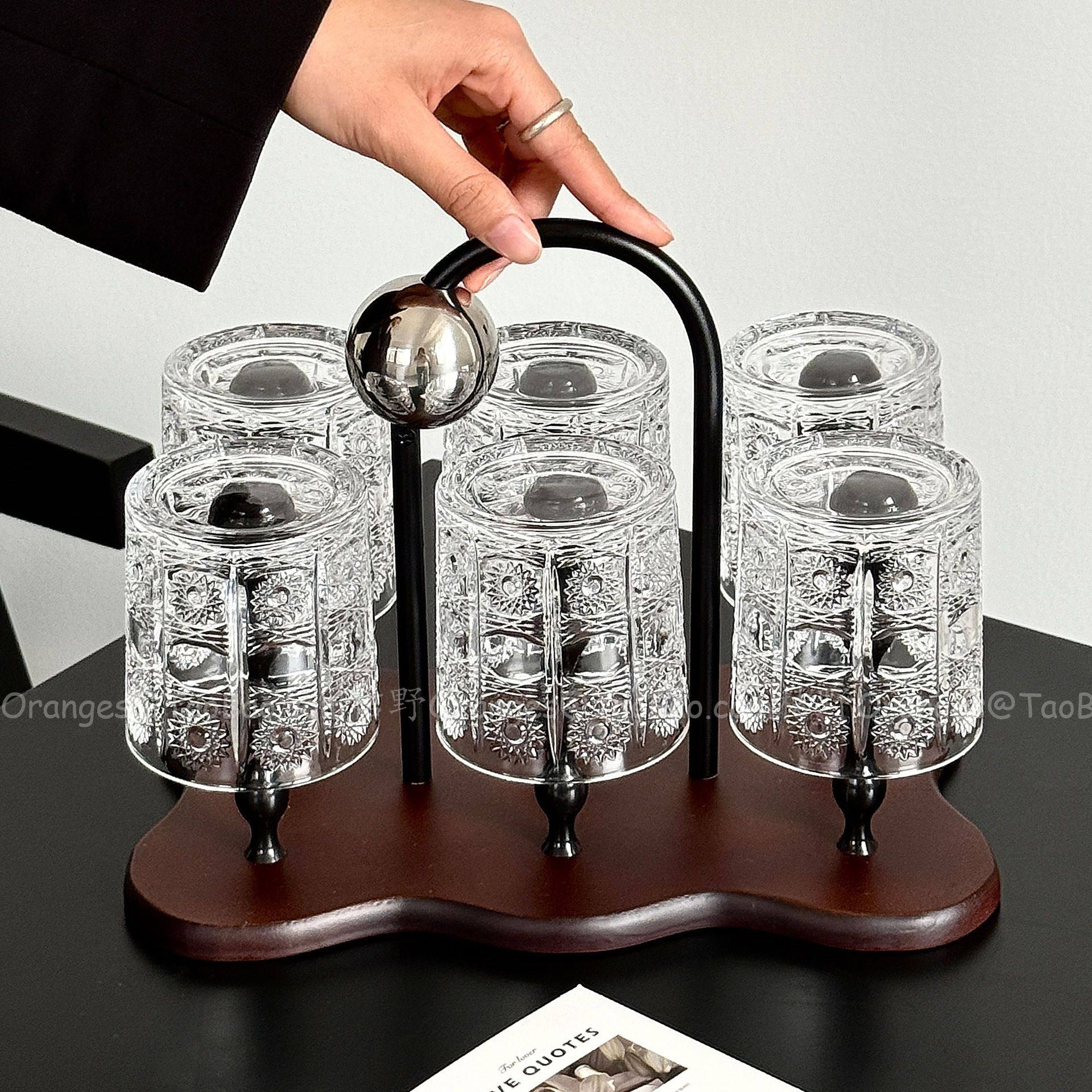 高级感轻奢客厅待客茶杯喝水杯套装浮雕玻璃杯饮料杯果汁杯洋酒杯